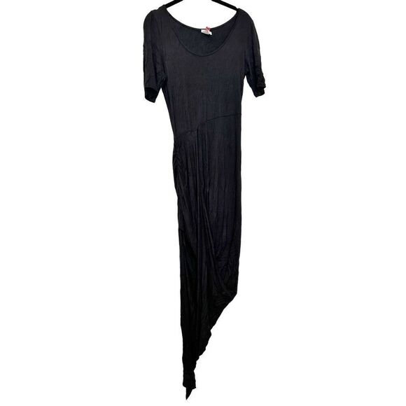 Coco Avante Short Sleeve Jersey Knit Asymmetric Hem Midi Dress Black Large - Picture 1 of 9